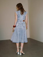 Robe en jean élégante pour femme, sans manches, sexy, coupe trapèze, longueur midi, 100 % coton, séchage rapide, à volants, style vintage Y2K, coupe classique