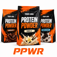 Sachet d'emballage personnalisé pour protéine en poudre PPWR Mass Gainer avec votre logo, pochette à fond plat orange et noir pour marques de gym