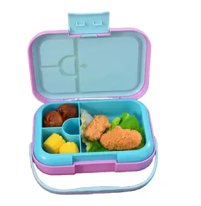 Aohea little kids bento lunch box plastic pp material 4 compartments bpa free lunch box with handle