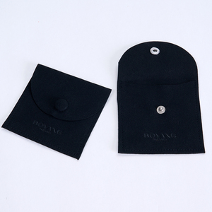 Boyang Wholesale Luxury Microfiber Flip <b>Snap</b> Black Jewelry Pouch Bag Custom - Product Image 6