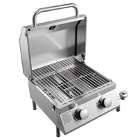 Barbecue à gaz portable pliable moderne en acier inoxydable à 2 brûleurs de 15 000 BTU avec thermomètre pour l'extérieur