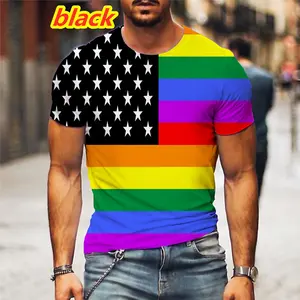 Fashion Terbaru Bendera LGBT untuk Lesbian Gay Dicetak T Shirt Kepribadian T-shirt 3D Mode Warna-warni Bendera Pelangi T-shirt