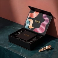Boîte à perruques de luxe avec doublure en satin, logo personnalisé, taille personnalisée, boîte en carton en forme de livre, fermeture magnétique, emballage pour extensions de cheveux, boîte cadeau en papier
