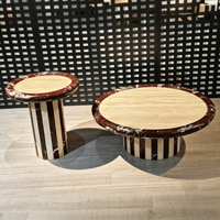 Ensemble de tables basses en travertin beige Rosso Levanto de luxe, table basse ronde moderne à piétement en marbre rayé pour salon