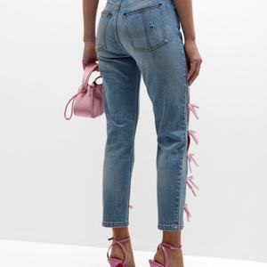 S&L Custom Smart Casual Women Skinny Jeans / Women Mid Slim Jeans With <b>Bow</b> - Product Image 3