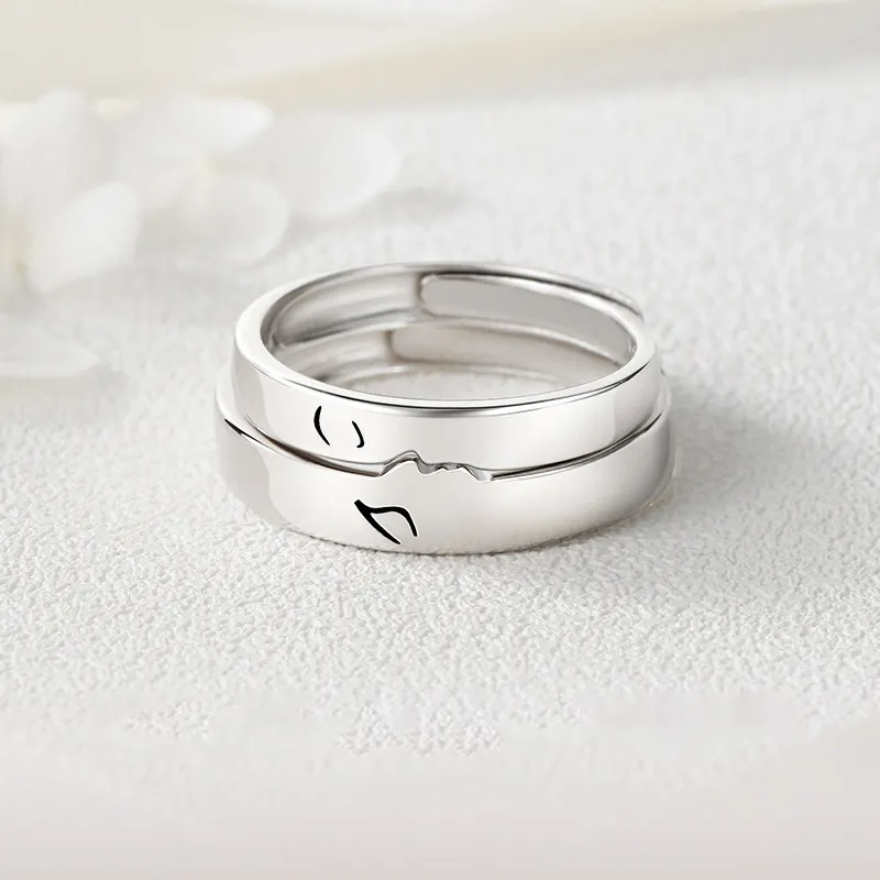 Gioielli in rame per il commercio all'ingrosso di puzzle coreano amore coppia anello set regolabile pianura argento baciare anelli di rame