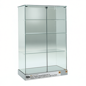 Hdz Glass Display Cabinet 93x46x140 Cm With 3 Shelves And <b>Hinged</b> Lockable Doors <b>Light</b> Grey Base - Product Image 2