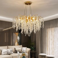 Lámpara de Araña de Cristal de Lujo Francés K9, con Certificación CE y RoHS, para Sala de Estar, Estilo Romántico, con Ramas Colgantes