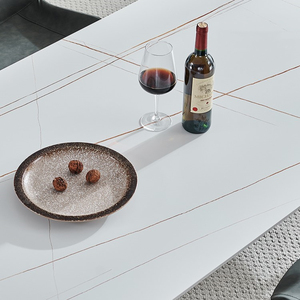 New Arrivals Rectangular Rock Slab Countertop Carbon Steel Black Sand Base Frame Modern Dining Table Designs - Product Image 3