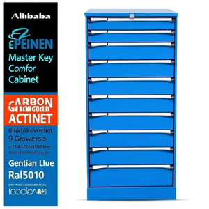 Fami Master Key Comfort <b>Drawer</b> Cabinet 9 <b>Drawers</b> 714x726x1500 Mm Gentian Blue Ral5010 <b>Tool</b> Storage - Product Image 2