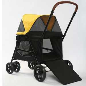 Çin tedarikçisi bir düğme kat köpek arabası 4 tekerlekler evcil hayvan arabası orta köpekler için 30kg kadar asılı çanta ile - Product Image 6