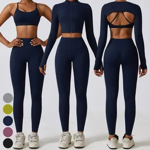 High Quality Sportswear 3 Piece Suit Quick Dry Breathable Women Clothing Gym Fitness Sets Sports Bra Crop Top Leggings Yoga Set