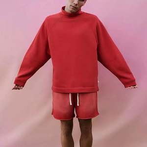 Sweat-shirt à col montant surdimensionné en coton 100% tricoté, écologique, uni, imprimé, pour homme, saison hivernale - Product Image 5