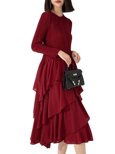 Abito a Pieghe Casual da Donna 2026, Vestito Elasticizzato con Collo Tondo e Maniche Lunghe, Modello Cake Dress - Product Image 4