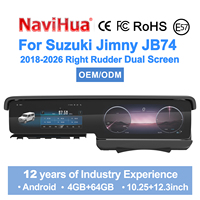 Navihua untuk Suzuki Jimny JB64 JB74 RHD 2018-2026 LCD Instrumen Android Radio Mobil Multimedia Carplay Auto Stereo Unit Pemutar DVD