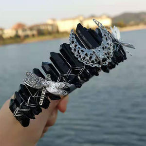 天然宝石電気メッキカラフルなオーラムーンウィッチクリスタルクラウンヘッドバンドティアラヘアジュエリーアクセサリー用 - Product Image 5