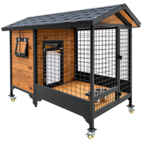 Nichoir extérieur pour chien en panneaux de bois avec gamelle et roues pour jardin côtier
