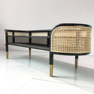 Modern Quality Furniture <strong>Black</strong> Solid Wood Frame Natural Rattan Art <strong>Storage</strong> Bed End <strong>Bench</strong> - Product Image 4
