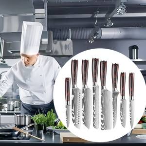 8-Mảnh Cao Cấp Thép Không Gỉ Nhà Bếp Dao Đặt Gỗ Pakka Santoku Nakiri Cắt Tiện Ích OEM Boning Slicer Dao - Product Image 5