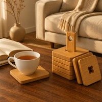 Sous-verre carré en bambou avec support, dessous de verre en bois pour tasses à café et thé, tapis isolant thermique pour table