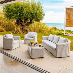 Ensemble <span class=keywords><strong>de</strong></span> 7 meubles <span class=keywords><strong>de</strong></span> <span class=keywords><strong>salon</strong></span> <span class=keywords><strong>de</strong></span> <span class=keywords><strong>jardin</strong></span> en rotin brun tressé européen avec coussins imperméables pour <span class=keywords><strong>jardin</strong></span>, véranda, hôtel - Product Image 1