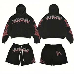 Conjunto de sudadera con capucha personalizada para hombre, conjunto de 2 piezas de algodón callejero, trajes para correr, conjunto corto de dos piezas para hombre - Product Image 1