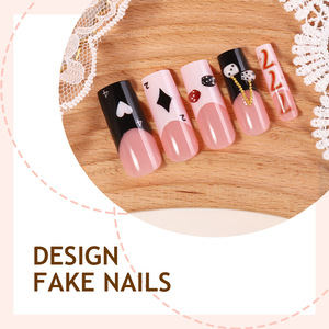 24 faux ongles longs en ABS à presser, motif cartes à jouer, pré-dessinés avec colle, pour usage professionnel en salon, réutilisables - Product Image 2