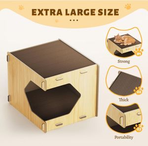 Würfelförmiger, robuster Kratzbaum mit doppelter Holzplatte, verschleißfest, mit Krallenschleifer und Schlafplatz für Katzen im Innenbereich - Product Image 5