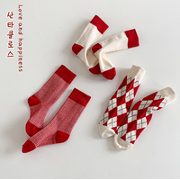Chaussettes personnalisées pour femmes, jeunes et enfants, rouges, d'automne, à col ras du cou, respirantes, tricotées, jacquard, broderie, logo brillant, ODM, usage quotidien