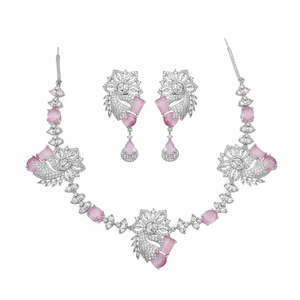 Ensemble de collier en argent plaqué avec diamants américains pour femmes |   Bijoux élégants pour les occasions spéciales - Product Image 2
