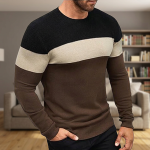 Pull en tricot à col rond pour homme, à blocs de couleur, manches longues, coupe classique, décontracté, automne - Product Image 2