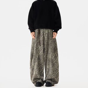 American Retro Leopard Print Scimitar Wide-Leg Low Waist High Street Loose Casual Spring Autumn Cool Workwear <b>Jeans</b> - Product Image 3