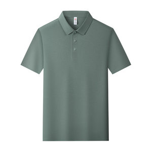 Polo Shirt Men's Short Sleeve Solid Color Polyester Ice Silk Collared Workwear Summer Daily Wear Stone Blue Ink Green - Product Image 1