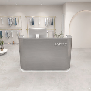 เคาน์เตอร์ต้อนรับร้านทำเล็บสแตนเลสสตีลทันสมัยระดับพรีเมียม พร้อมไฟ LED โต๊ะแคชเชียร์ปรับแต่งได้ - Product Image 1