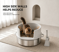 Bac à litière pour chat en acier inoxydable double couche avec tamis, grande toilette métallique pour chat, design à double poignée pour les foyers multi-chats