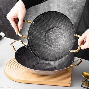 Немагнитная нержавеющая сталь, двойная ручка, черная, для сухого жарения, для ресторанов и домашнего использования, с антипригарным покрытием, маленькая, с сотовой структурой, для морепродуктов, барная сковорода - Product Image 2