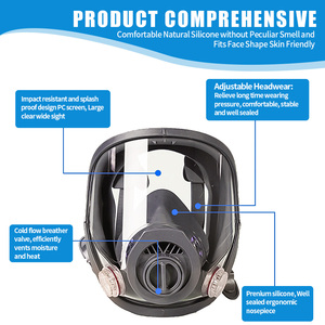 Máscara Respiratoria Facial Completa de Goma y Plástico CF6800A, Reutilizable, para Protección Industrial y Seguridad Química contra H2S - Product Image 3
