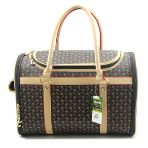 Transportín para Mascotas, Tamaño Grande, Redondo, Portátil, para Perros y Gatos, Color Blanco Café, Patrón en Relieve, Capacidad de 10L - Product Image 1