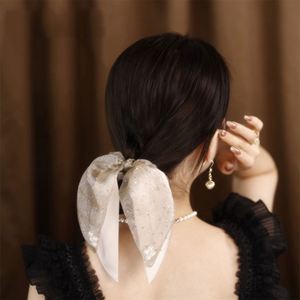 Élégant Bandeau pour Enfants de Luxe, Grand Nœud en Ruban Perlé, Anneau à Cheveux 5cm en Maille, Accessoires Capillaires en Caoutchouc de Haute Qualité - Product Image 5