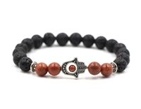Bracelet extensible en pierre naturelle Hamsa perlée à la main oeil 8mm perles de protection en pierre de lave Yoga Chakra bijoux de guérison