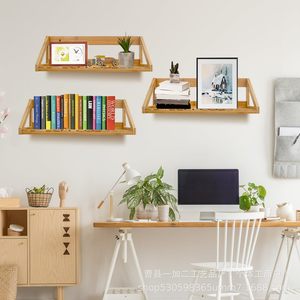 Solid Wood <b>Wall</b> <b>Mounted</b> <b>Shelf</b> Rectangle Natural Color Durable Multipurpose Storage Rack For Home Decor - Product Image 2