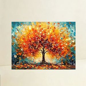 Toile murale contemporaine avec arbre d'automne, carrée, sans cadre, Art déco, durable, décoration intérieure moderne, salon - Product Image 1