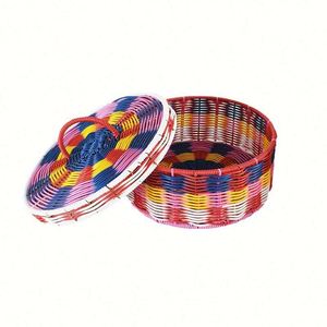 Round Pp Plastic Storage Fruit and Vegetable Rattan Bread Display Basket With Lid - Product Image 1