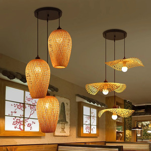 โคมไฟระย้าหวายแบบจีนสามหัว ไฟ LED สำหรับห้องนั่งเล่น ห้องรับแขก ห้องน้ำชา โคมไฟห้อยทำมือจากไม้ไผ่ - Product Image 5