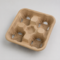 Plateau à boissons en pulpe biodégradable pour 4 gobelets, idéal pour les fêtes et pique-niques, vente en gros, logo personnalisé, empilable, support de gobelets jetable écologique