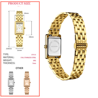 Montre de luxe pour femme avec logo personnalisé, boîtier carré en acier inoxydable, cadran en verre, fermoir caché, mouvement à quartz doré