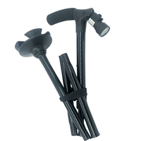 Bâton de marche d'extérieur, bâton de marche rotatif à quatre pieds avec lampe torche, canne pliable réglable à LED avec lumière LED