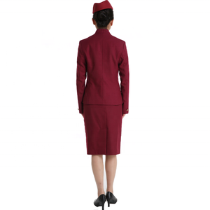 Classique Claret couleur trois pièces veste chemise jupe ensemble personnalisé de haute qualité Qatar cabine équipage voies aériennes uniforme hôtesse de l'air - Product Image 4