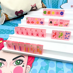 Ensemble de Mahjong Américain Funky 160 Tuiles Pop Art <span class=keywords><strong>Flamant</strong></span> <span class=keywords><strong>Rose</strong></span> Cœur Points Perle <span class=keywords><strong>Rose</strong></span> Acrylique Gravé Collection Fête Mahjong - Product Image 4