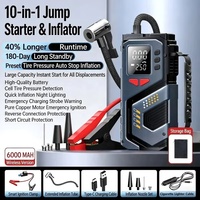 Compresseur d'air portable pour pneus de voiture ABS 12V 12000mAh avec pince intelligente, démarreur de secours et moniteur de pression des pneus tout-en-un
